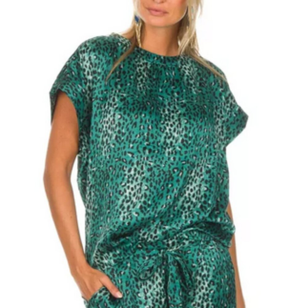 Lollys Laundry Deva Top Animal Print Green Kimono Pullover M